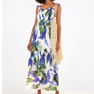 FARM RIO BLUE WIND MAXI DRESS IN MULTI LARGE‎ NWT $225